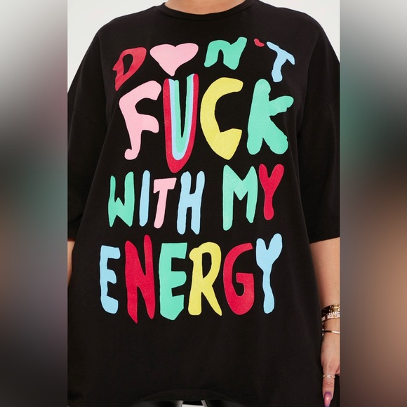 •Don’t F w/My Energy• Black Crew Neck Tunic - Picture 2 of 2